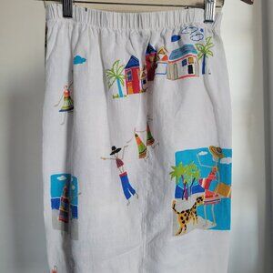 Hot Cotton by Marc Ware Vintage Beach Graphic Print Capri Linen Pants (Size 1X)
